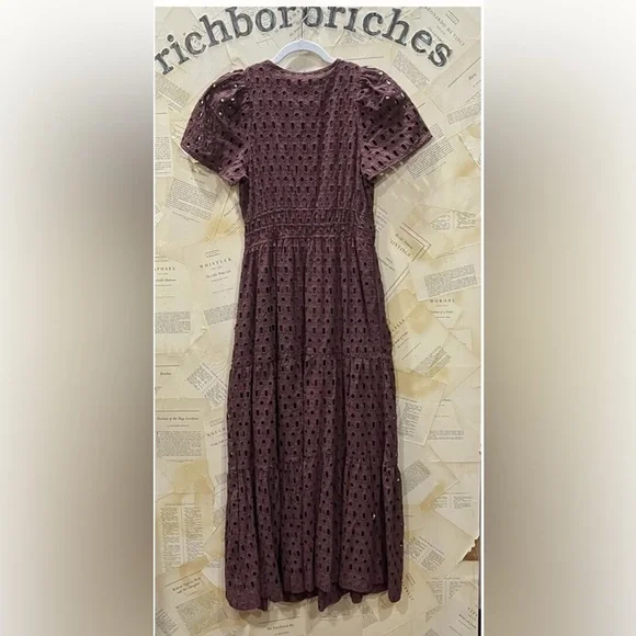 Anthropologie The Somerset Maxi Dress Eyelet Edition Tiered Smocked Waist - Picture 8 of 8